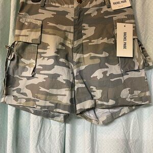 Rachel Paige Camo Cargo Shorts in Green and Tan